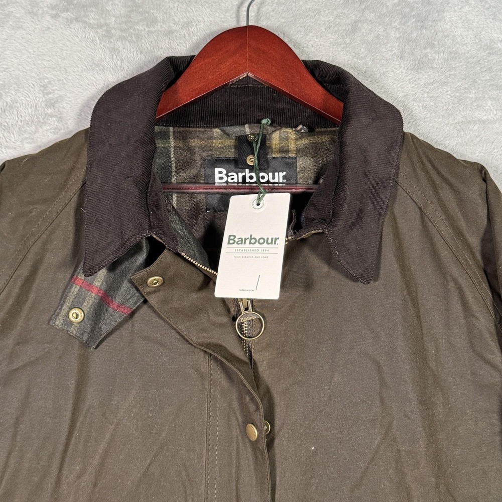 Barbour Jacket Womens 2X Green Acorn Plus Wax Waxed Cotton Tartan Lined Coat - Picture 2 of 12